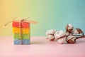 Rainbow Color Soap Bars with Label â Gradient Background Natural Bath Gift. Royalty Free Stock Photo