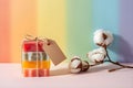 Rainbow Color Soap Bars with Label â Gradient Background Natural Bath Gift. Royalty Free Stock Photo