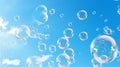 Rainbow color soap bubbles in clear summer sky. Kids fun activity holiday outdoor nobody photo