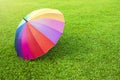 Rainbow color umbrella on green grass Royalty Free Stock Photo