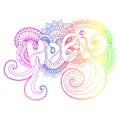 Rainbow color word Holi mandala,to the Indian holiday.