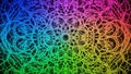 Rainbow colored abstract geometric lace pattern with intricate lines against a dark background Royalty Free Stock Photo
