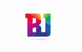 rainbow colored alphabet combination letter bj b j logo design