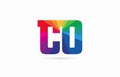 rainbow colored alphabet combination letter co c o logo design