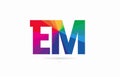 rainbow colored alphabet combination letter em e m logo design