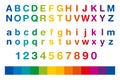 Rainbow colored alphabet and numbers in a row