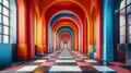 Rainbow Colored Archway Corridor Perspective through a vibrant corridor with rainbow-colored archways creating a captivating Royalty Free Stock Photo