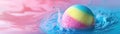 Vibrant rainbow bath bomb dissolving in water creating swirling patterns with large negative space for text overlay Royalty Free Stock Photo