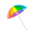 Rainbow colored beach umbrella, isolated on white background. Summertime Royalty Free Stock Photo
