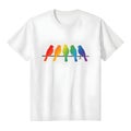 Rainbow colored birds perched on a wire graphic on a white t shirt Royalty Free Stock Photo