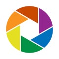 Rainbow colored camera aperture symbol vector illustration