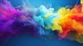 A rainbow colored cloud of smoke on a blue background. Generative ai Royalty Free Stock Photo