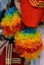 Rainbow colored clown wig in the view