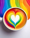 Rainbow Colored Coffee with Heart Shape Design on White Background Generative AI Royalty Free Stock Photo