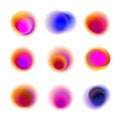 Rainbow colored collection of blurred round spots on white background. Set of gradient circles of vibrant colors. Red, pink, purpl