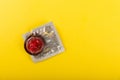 Rainbow of colored condoms on background. Royalty Free Stock Photo