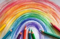 Rainbow of Colored Crayons on White Surface Royalty Free Stock Photo
