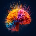 Rainbow-colored creative brain explodes with knowledge and ideas on the dark background Royalty Free Stock Photo