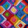 Rainbow-colored crochet squares. Realistic, seamless background pattern, diamonds Royalty Free Stock Photo