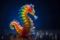 Rainbow colored crystal sea horse, small multicolor decorative figurine, AI