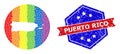 Rainbow Colored Dotted Map of Puerto Rico Collage with Hole for LGBTQ and Scratched Bicolor Stamp Royalty Free Stock Photo