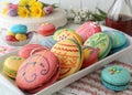 Rainbow-Colored Easter Egg Macarons with Abstract Swirls Royalty Free Stock Photo