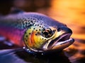 a rainbow colored fish with its mouth open