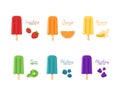 Rainbow colored fruit ice pops set. Various berry ice cream on a stick Royalty Free Stock Photo
