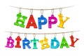 Rainbow colored Happy Birthday hanging banner Royalty Free Stock Photo