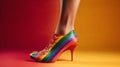 Rainbow Colored High Boots On Woman's Legs - Stock Photo In David Lachapelle Style