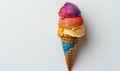 Rainbow-colored ice cream cone on white background Royalty Free Stock Photo