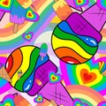Rainbow colored ice cream and hearts Seamless Pattern. LGBT concept.