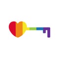 Rainbow colored key on white. LGBTQ community