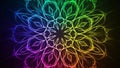 Rainbow Colored Mandala Pattern with Glowing Lines on Black Background abstract colorful Royalty Free Stock Photo