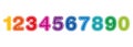 Rainbow colored numbers from one to zero, with white outline