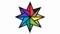 Rainbow colored origami star with 8 corners drawing.