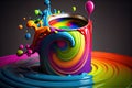 a rainbow-colored paint can with a close-up of the vibrant colors. Royalty Free Stock Photo