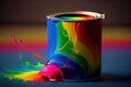 a rainbow-colored paint can with a close-up of the vibrant colors. Royalty Free Stock Photo