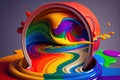 a rainbow-colored paint can with a close-up of the vibrant colors. Royalty Free Stock Photo