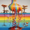 a rainbow colored paint dripping from a tree Royalty Free Stock Photo