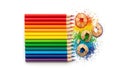 Rainbow colored pencils with sharpened tips and shavings Royalty Free Stock Photo