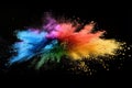 Rainbow colored powder explosion on a black background. isolated rainbow colored dust splashes flying in the air Royalty Free Stock Photo