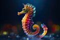 Rainbow colored sea horse underwater, AI generative