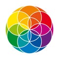 Rainbow colored Seed of Life with protective coat, on white background