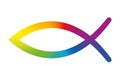 Rainbow colored sign of the fish symbol, Jesus fish, ichthys or ichthus Royalty Free Stock Photo