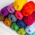 Rainbow colored skeins of yarn Royalty Free Stock Photo