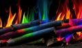 Rainbow colored smoke pattern in plain black background. Generative AI Royalty Free Stock Photo