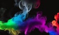 Rainbow colored smoke in plain black background. Generative AI