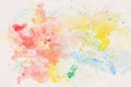 Rainbow colored spot, abstract watercolor stain on white paper. Layout for design. Hand draw illustration. Texture of