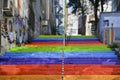 Rainbow-colored stairs